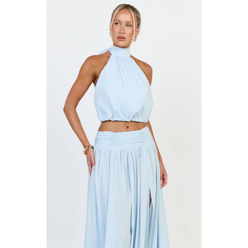 Showpo Melanie Halter Neck Crop Top Pale Blue Size US 4 NWT